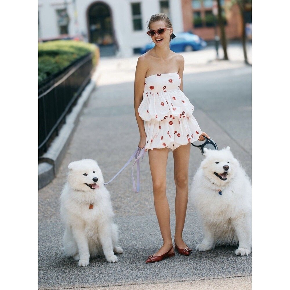 Anthropologie Maeve New SET‎ 2pc Top Babydoll Bubble & Shorts LARGE Kisses Lips